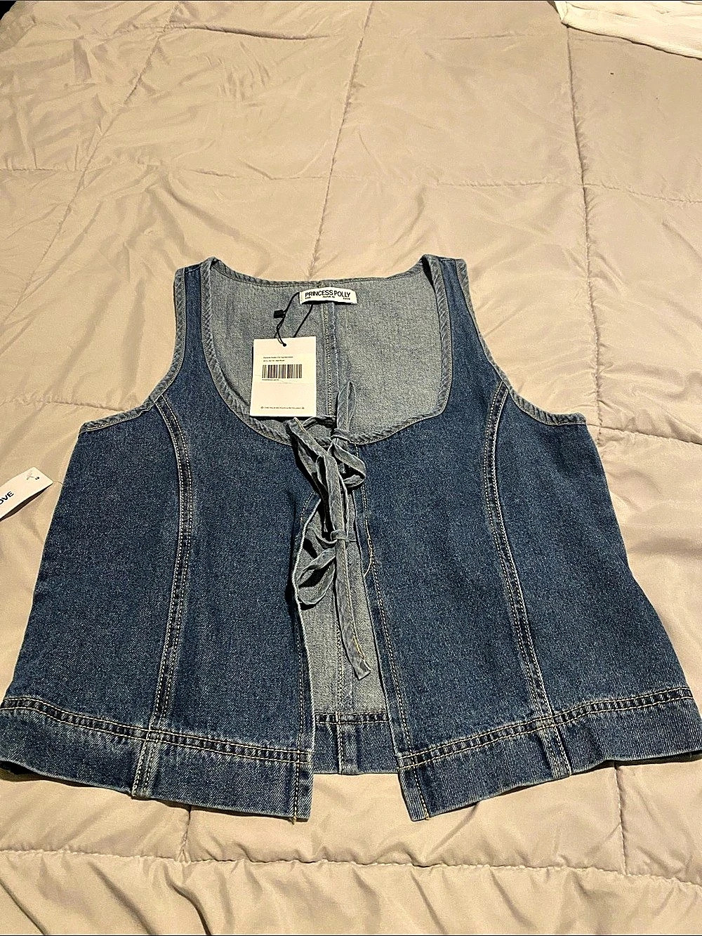 Princess Polly Stefenie Denim Tie Top Mid Wash Blue US 6 NWT